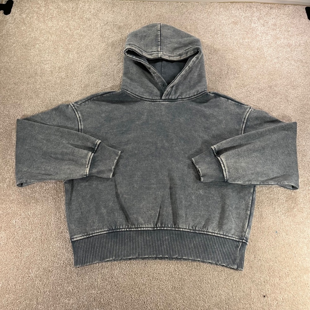 Zenana Hoodie Womens Large Gray Mineral Wash Oversized Fleece Pullover‎